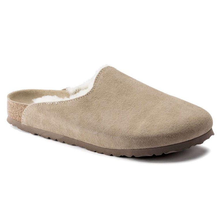 Birkenstock Amsterdam Shearling Suede Leather Clogs Brown | QMzURAkxmyl