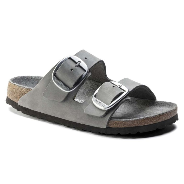 Birkenstock Arizona Big Buckle Nubuck Leather Two Strap Sandals Grey | FWS2CWixRLV