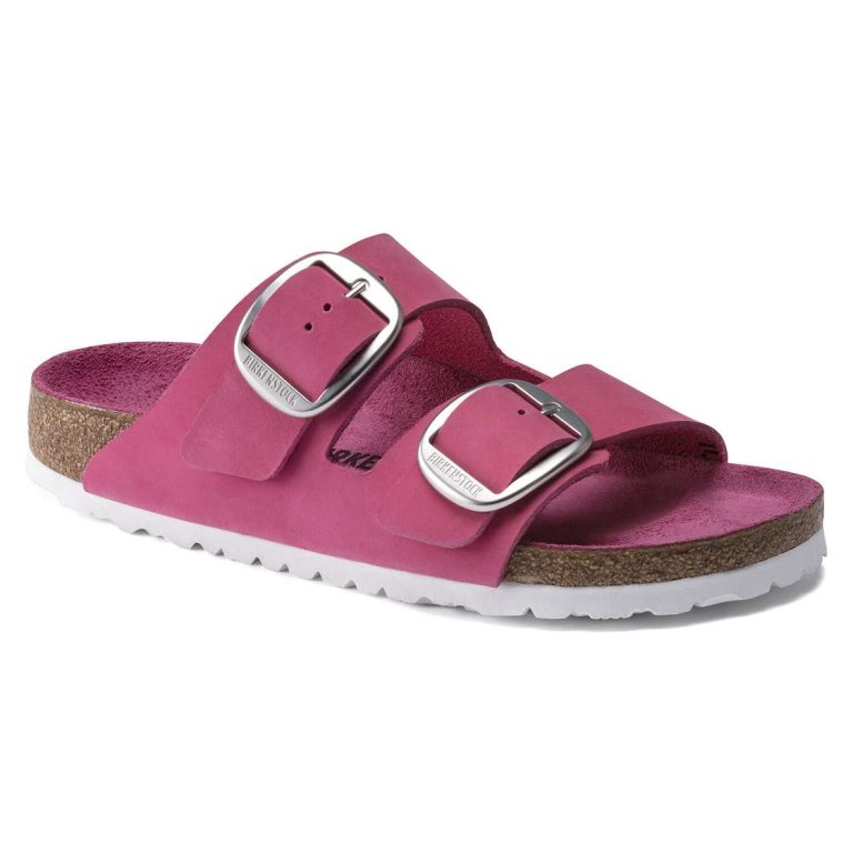 Birkenstock Arizona Big Buckle Nubuck Leather Two Strap Sandals Fuchsia | MsRVbtfOSdp