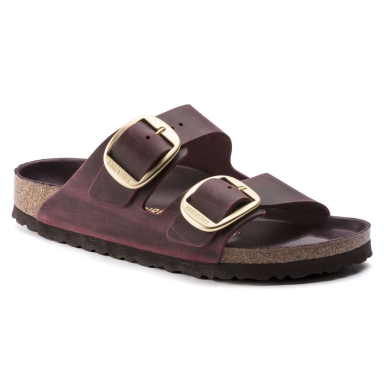 Birkenstock Arizona Big Buckle Oiled Leather Two Strap Sandals Red | VhAQgdXPira