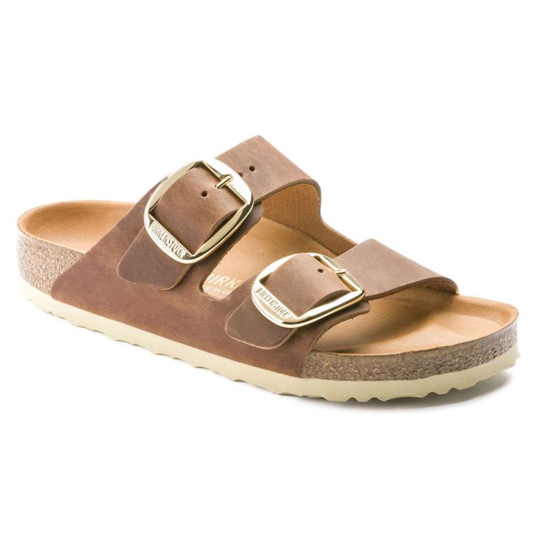 Birkenstock Arizona Big Buckle Oiled Leather Two Strap Sandals Brown | pZSeRWuDMqB