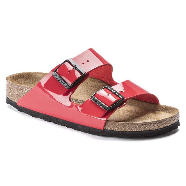 Birkenstock Arizona Birko-Flor Patent Two Strap Sandals Pink | XOdDyKEulyP