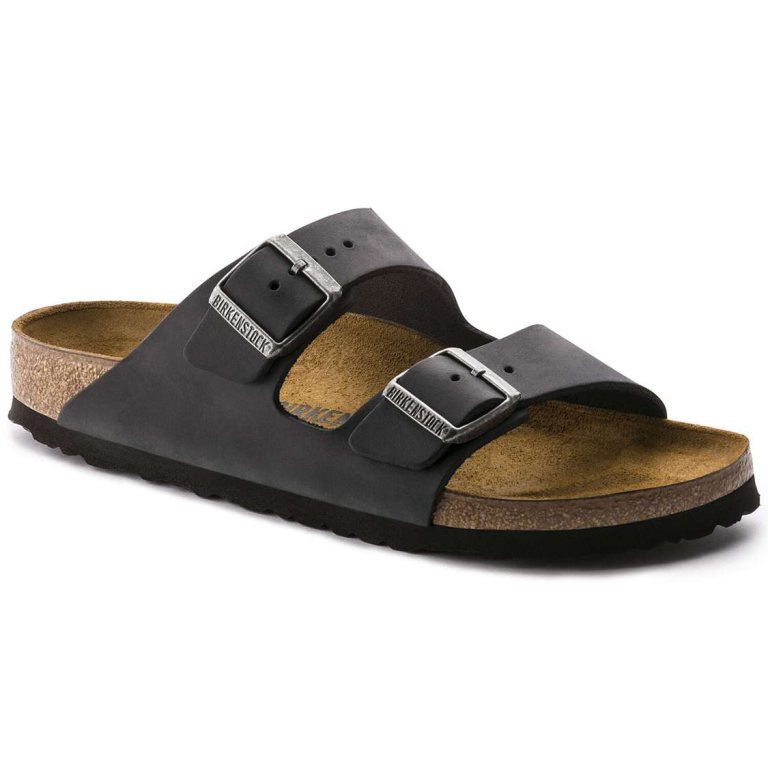 Birkenstock Arizona Oiled Leather Two Strap Sandals Black | 25LwEXqaTaI