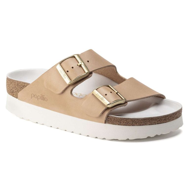 Birkenstock Arizona Platform Leather Two Strap Sandals Yellow | zeMSbUS9L1D