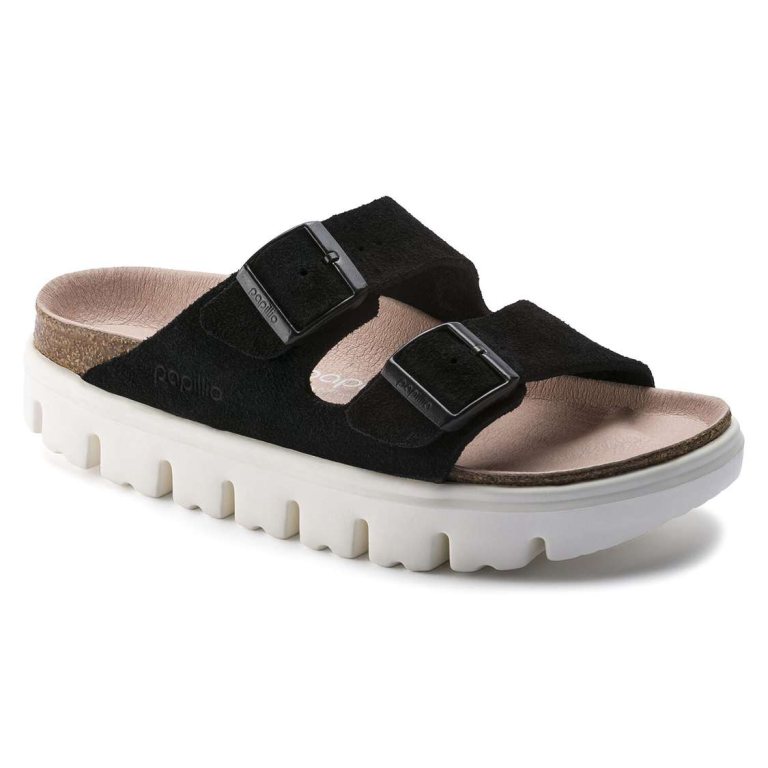 Birkenstock Arizona Platform Suede Leather Platforms Sandals Black | Nz5AEjiB8u1