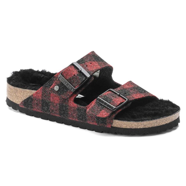 Birkenstock Arizona Shearling Wool Two Strap Sandals Red | CI5DwrX1RDf