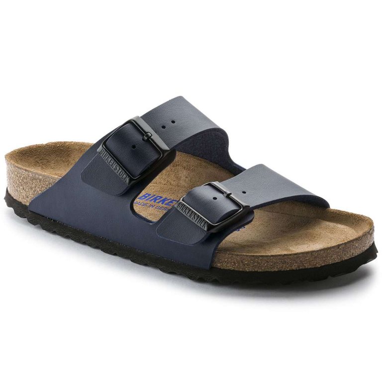 Birkenstock Arizona Soft Footbed Birko-Flor Two Strap Sandals Blue | QwNE55ap91X