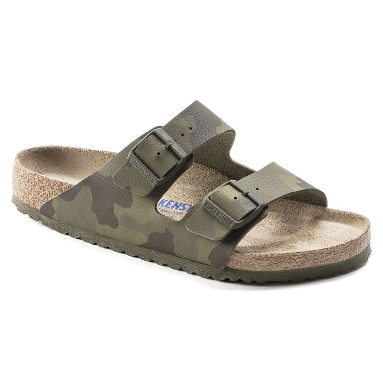 Birkenstock Arizona Soft Footbed Birko-Flor Two Strap Sandals Camo Green | T63lhAXTRo8