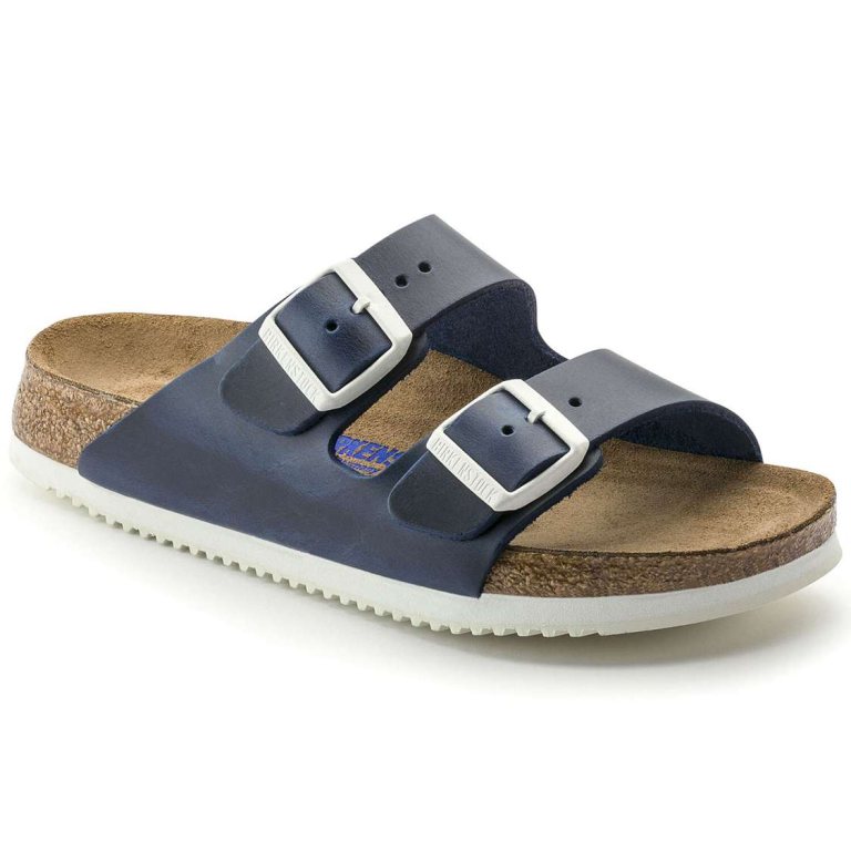 Birkenstock Arizona Soft Footbed Leather Two Strap Sandals Blue | FV77lC5Uqkz