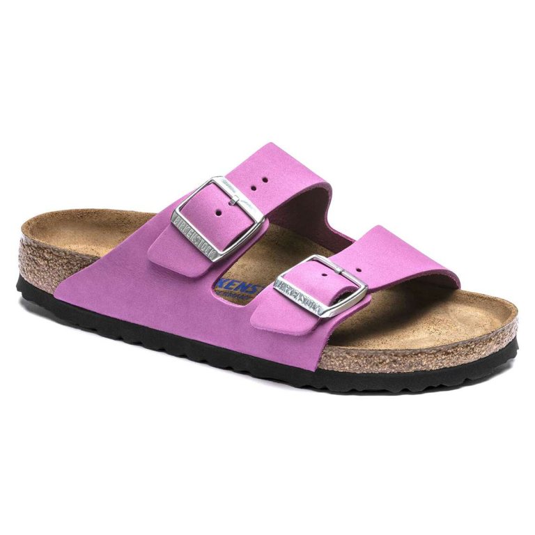 Birkenstock Arizona Soft Footbed Nubuck Leather Two Strap Sandals Purple | LQzGSgw9Xp7