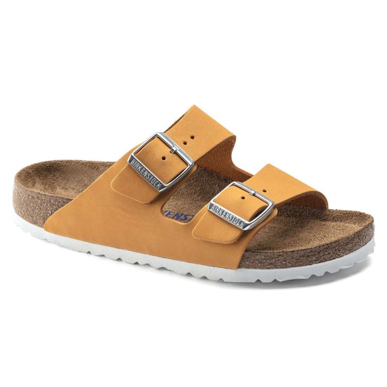 Birkenstock Arizona Soft Footbed Nubuck Leather Two Strap Sandals Apricot | tdMuZqMCK1U