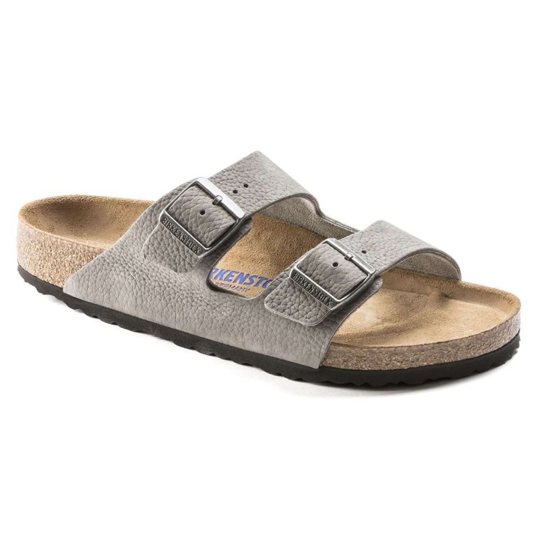 Birkenstock Arizona Soft Footbed Nubuck Leather Two Strap Sandals Grey | uBfGSgisWN9