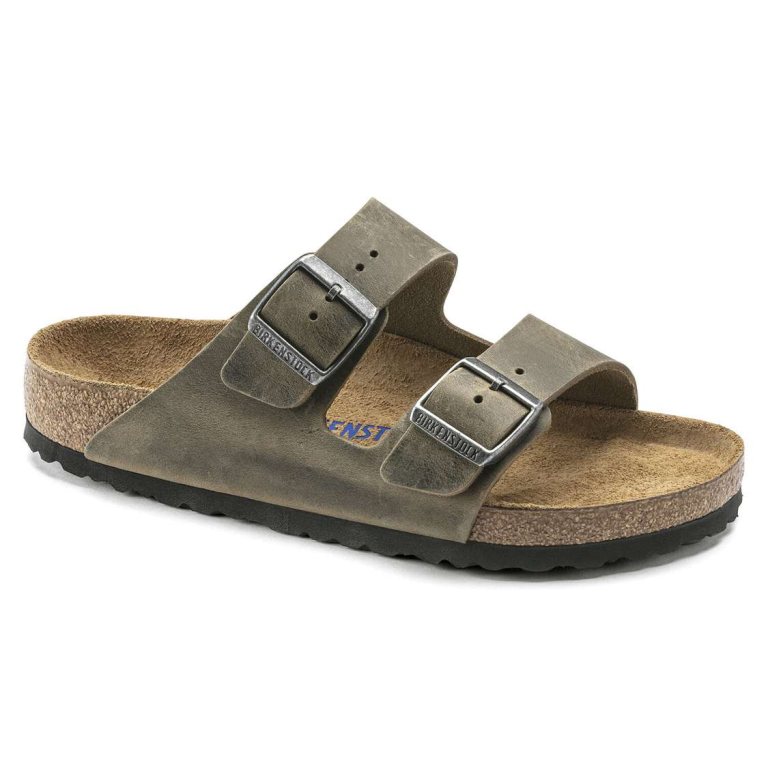 Birkenstock Arizona Soft Footbed Oiled Leather Two Strap Sandals Khaki | 484oxoRIdGL