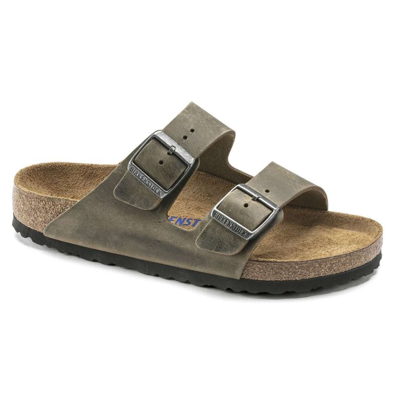 Birkenstock Arizona Soft Footbed Oiled Leather Two Strap Sandals Khaki | hWXgdZKbARN