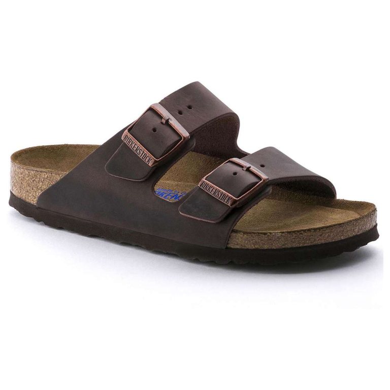 Birkenstock Arizona Soft Footbed Oiled Nubuck Leather Two Strap Sandals Brown | G2JtsogloGP