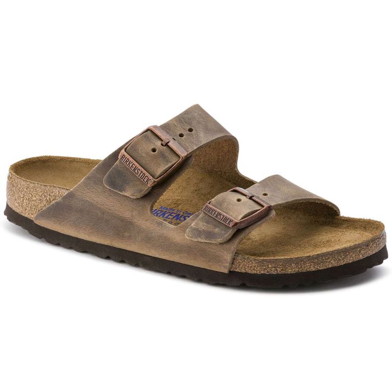 Birkenstock Arizona Soft Footbed Oiled Nubuck Leather Two Strap Sandals Brown | HBD4BA7BxNq