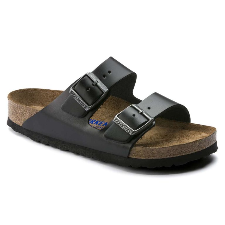 Birkenstock Arizona Soft Footbed Smooth Leather Two Strap Sandals Black | vZxNctzhDcq