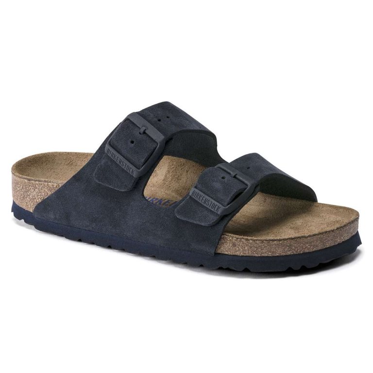 Birkenstock Arizona Soft Footbed Suede Leather Two Strap Sandals Blue | 1cMdWV24Xqf