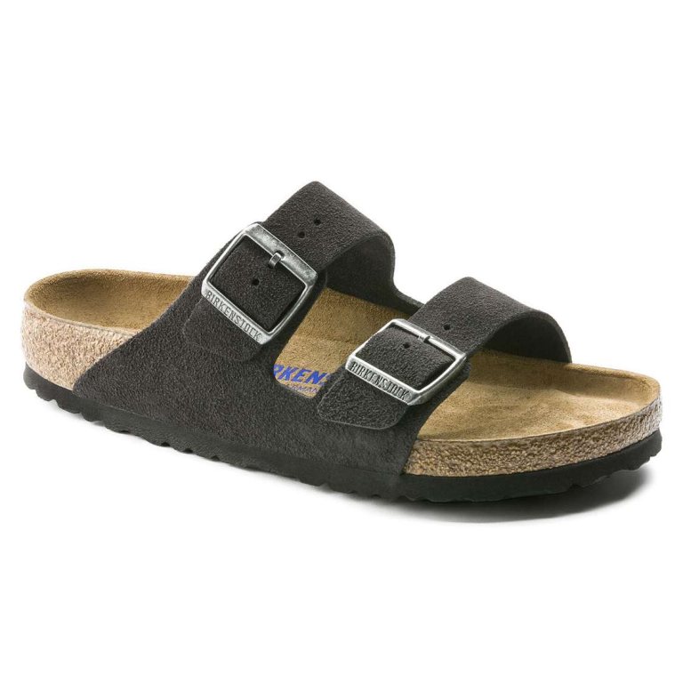 Birkenstock Arizona Soft Footbed Suede Leather Two Strap Sandals Grey | DOVPYnb5uKl