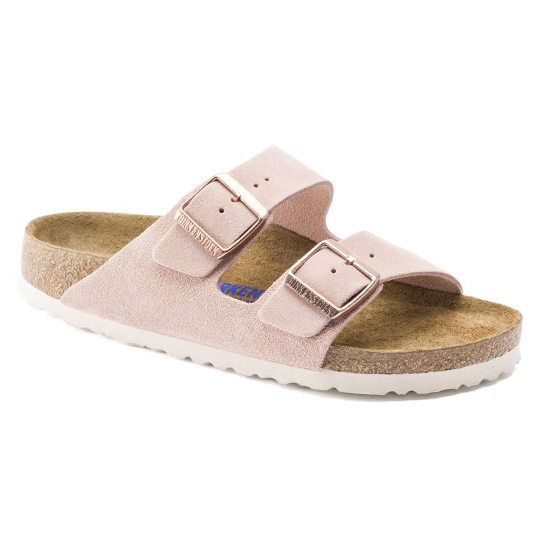 Birkenstock Arizona Soft Footbed Suede Leather Two Strap Sandals Light Rose | FtAGKdUWZfh