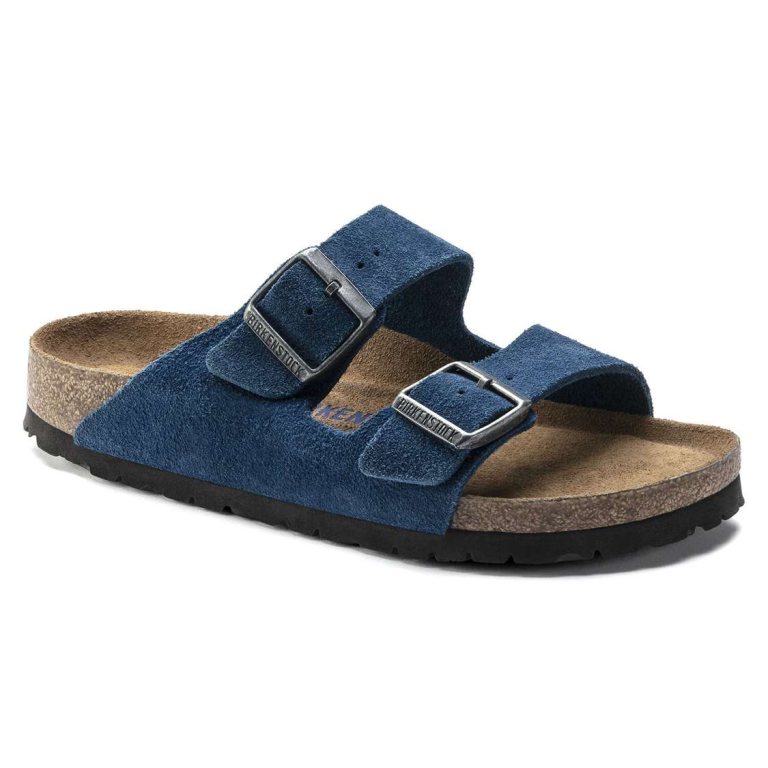 Birkenstock Arizona Soft Footbed Suede Leather Two Strap Sandals Blue | W2V8ntcHEh3