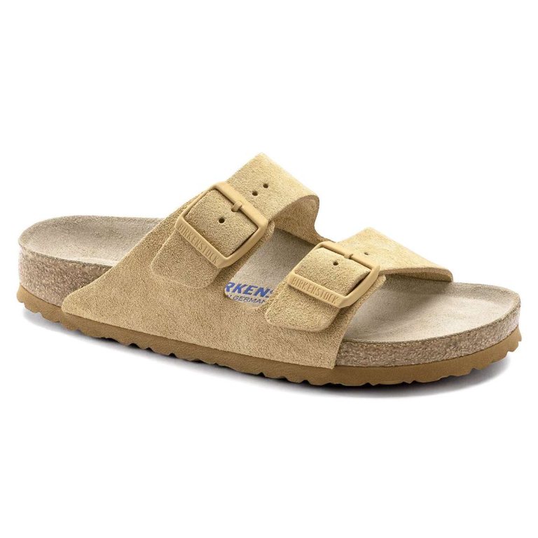 Birkenstock Arizona Soft Footbed Suede Leather Two Strap Sandals Cream | bgimvdTudjR