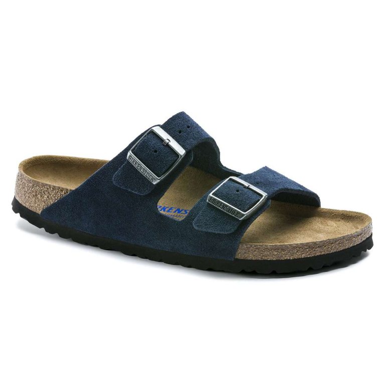 Birkenstock Arizona Soft Footbed Suede Leather Two Strap Sandals Blue | lJZXnaxkEff