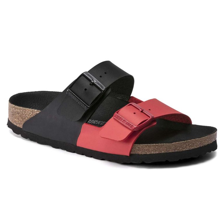 Birkenstock Arizona Split Birko-Flor Two Strap Sandals Black / Red | TJStUPK2sRG