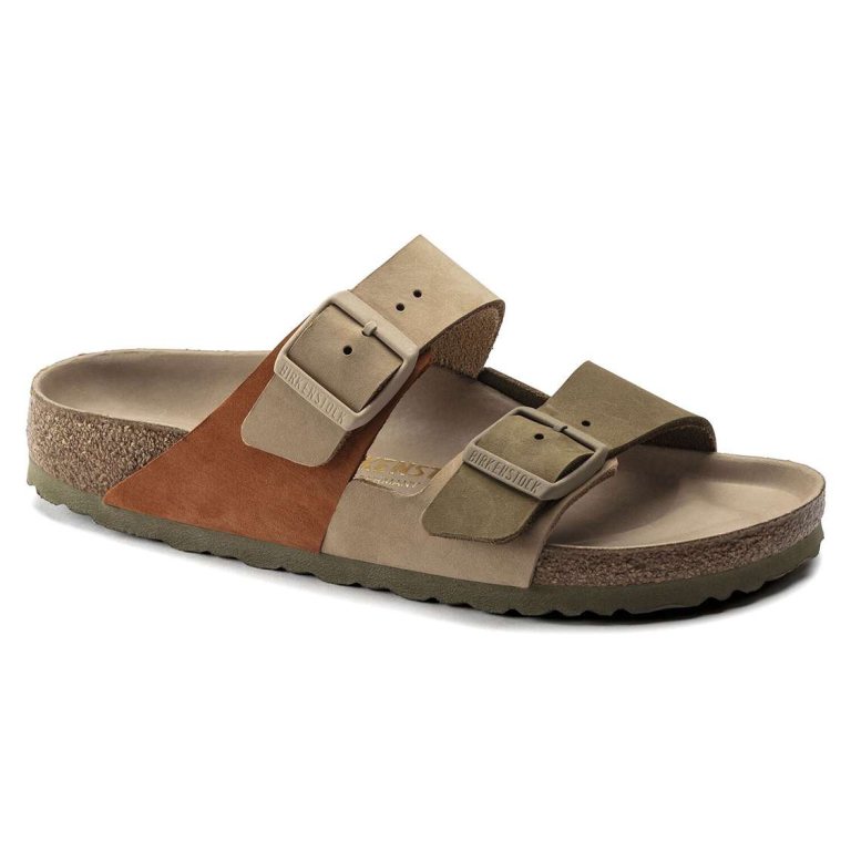 Birkenstock Arizona Split Nubuck Leather Two Strap Sandals Khaki | zUGkhR37mEY