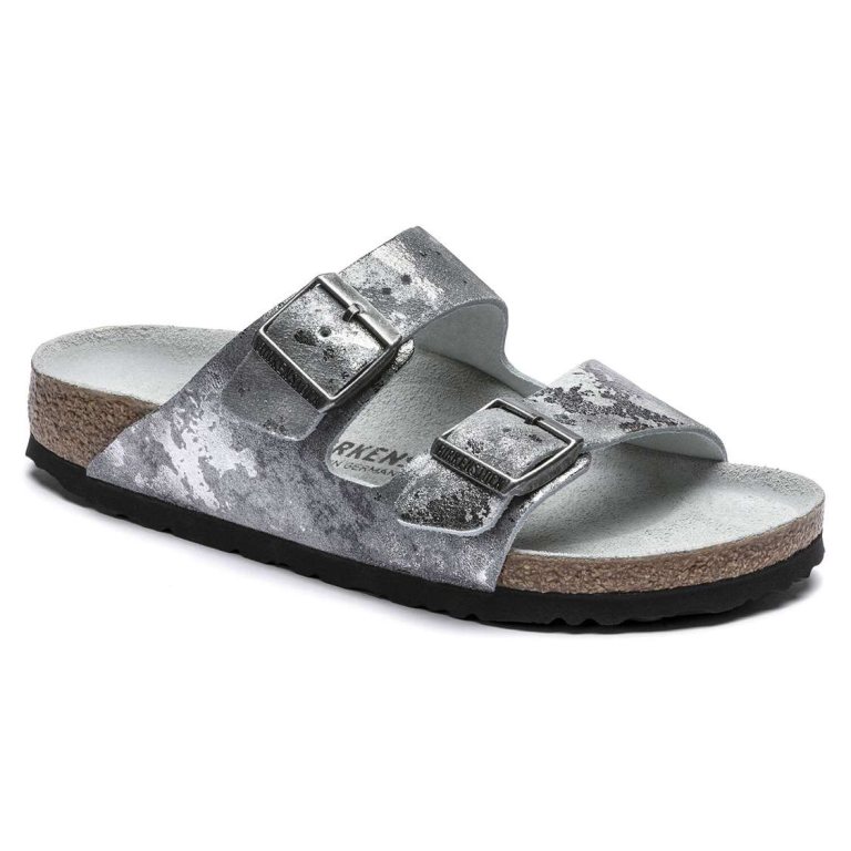 Birkenstock Arizona Suede Leather Two Strap Sandals Grey Silver | gpUxBXsdEUd