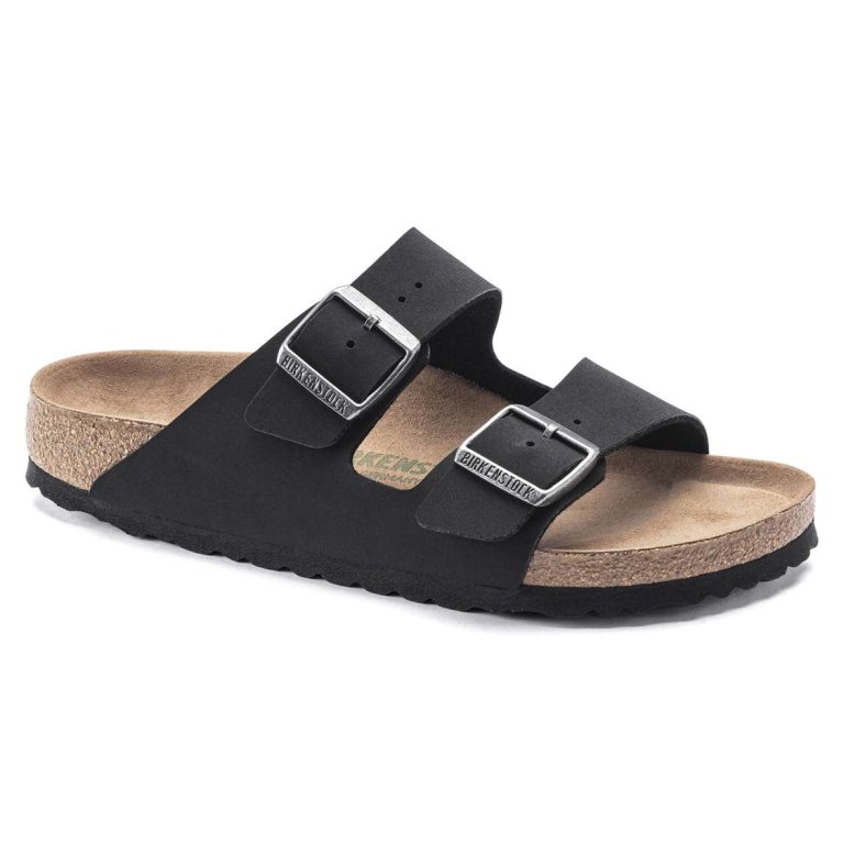 Birkenstock Arizona Vegan Birkibuc Two Strap Sandals Black | qkVszsU7Ckb