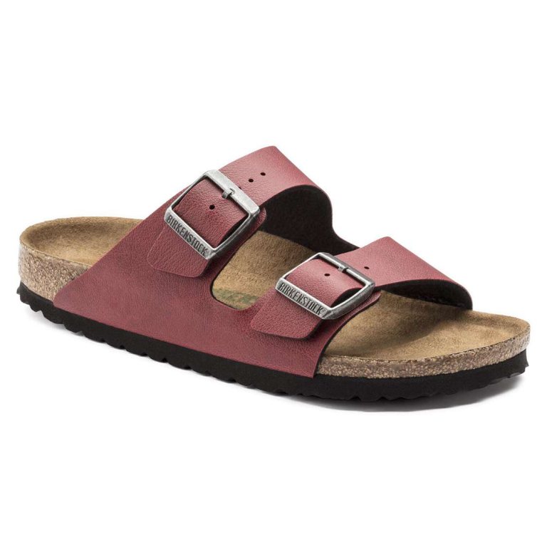 Birkenstock Arizona Vegan Birko-Flor Two Strap Sandals Burgundy | 68jJqS34aJ5