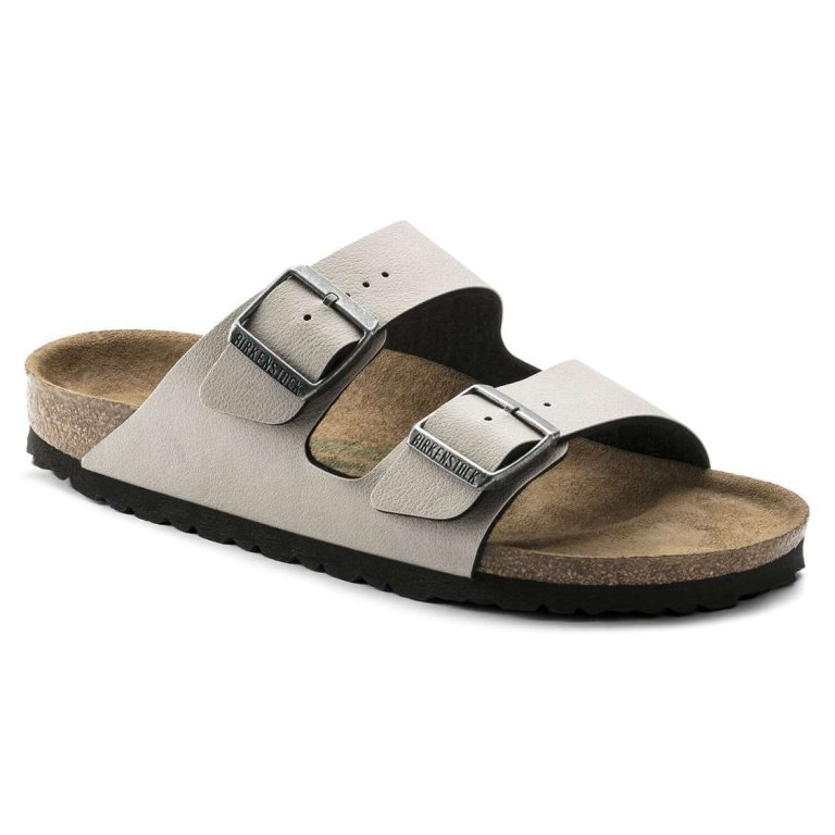 Birkenstock Arizona Vegan Birko-Flor Two Strap Sandals Grey | fxWMLcidCM2