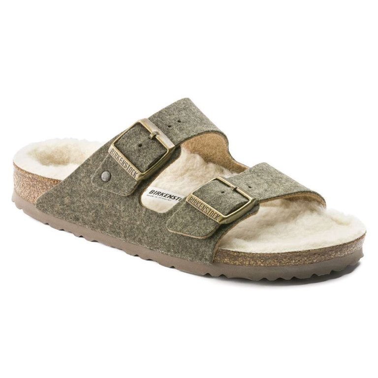 Birkenstock Arizona Wool Felt Two Strap Sandals Khaki | TIqGvA8mH2G