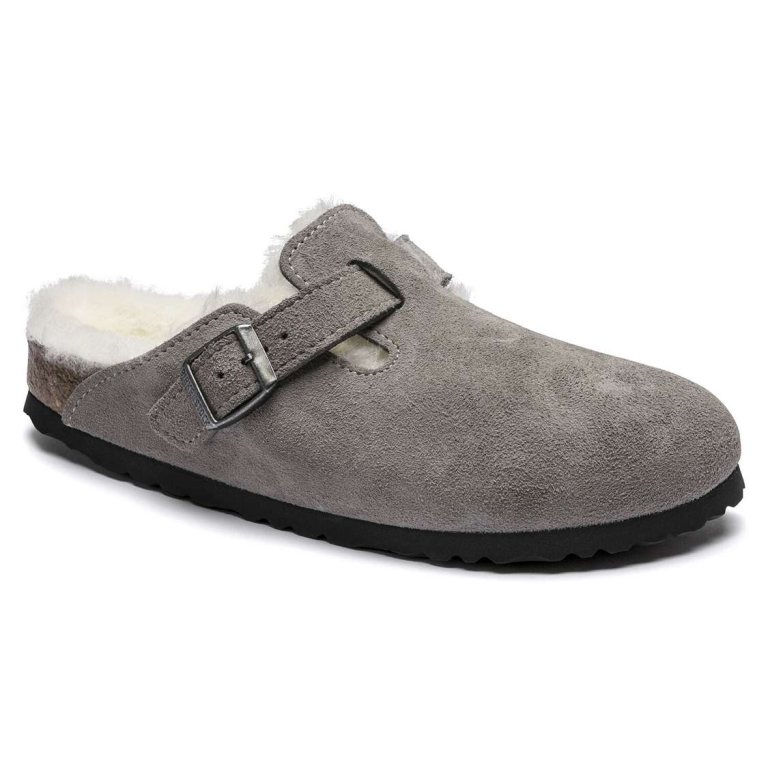 Birkenstock Boston Shearling Suede Leather Clogs Grey | awNbBm9Re2V