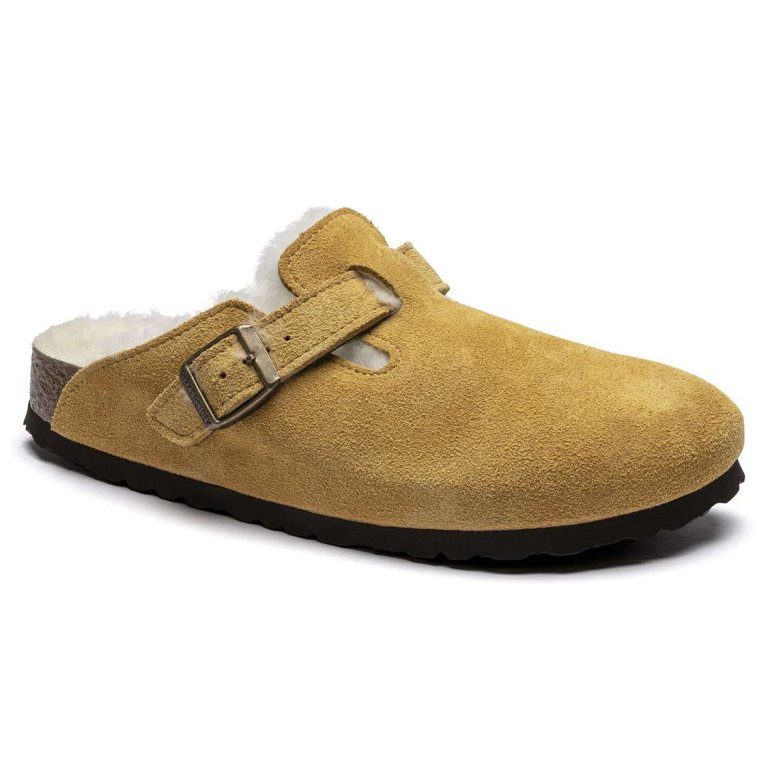 Birkenstock Boston Shearling Suede Leather Clogs Beige | bwfcNRGXRfW