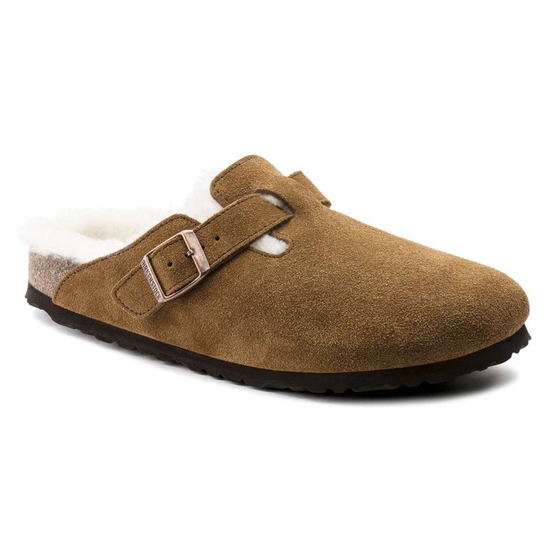 Birkenstock Boston Shearling Suede Leather Clogs Yellow | sSylJ6wzcEf