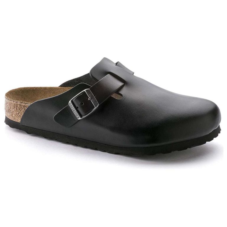 Birkenstock Boston Soft Footbed Smooth Leather Clogs Black | 7v7plTRvxQV