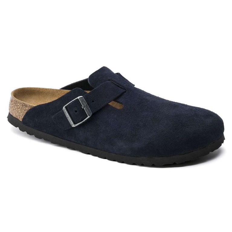 Birkenstock Boston Soft Footbed Suede Leather Clogs Blue | XDol3lH7JLx