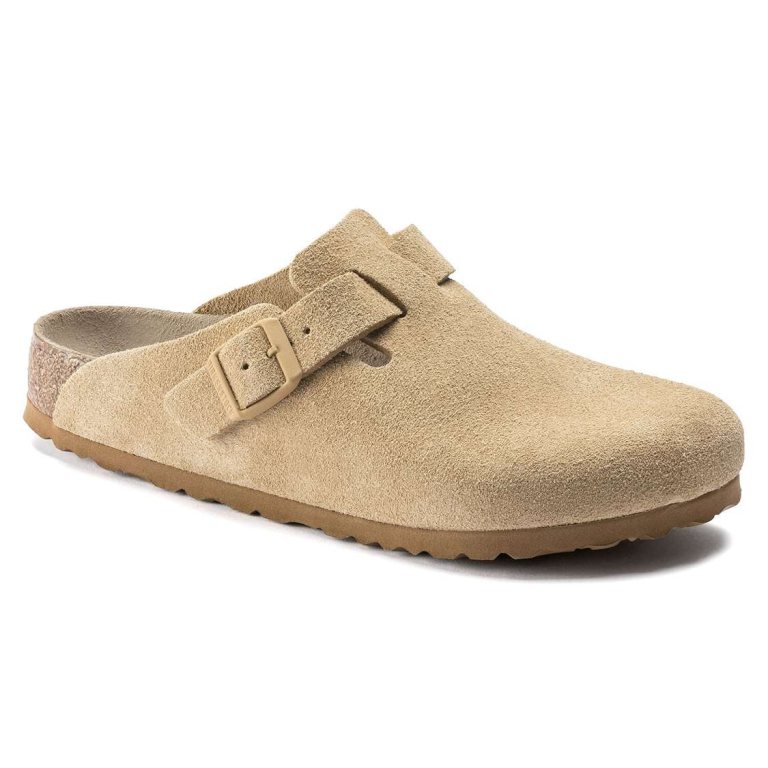 Birkenstock Boston Soft Footbed Suede Leather Clogs Cream | j4rsQDeq73W