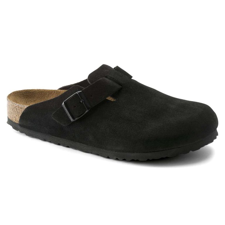 Birkenstock Boston Soft Footbed Suede Leather Clogs Black | ltPO5qngfvf