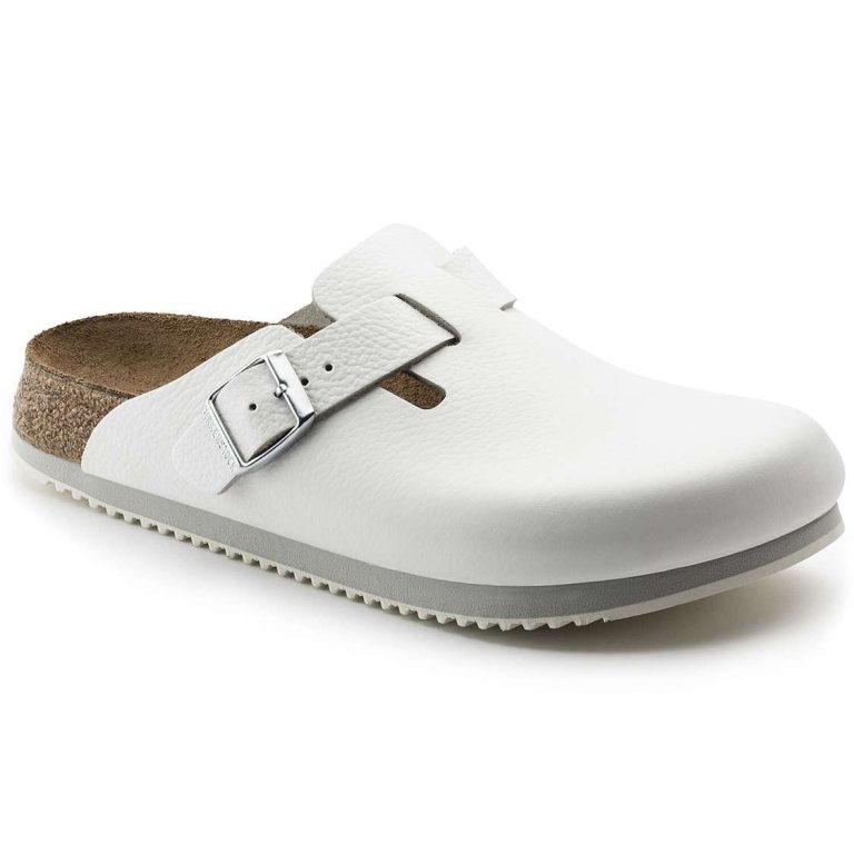 Birkenstock Boston Super Grip Leather Clogs White | 2YZ6qcqrZAL