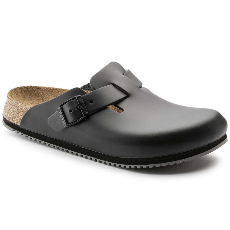 Birkenstock Boston Super Grip Leather Clogs Black | jrodUweekvg