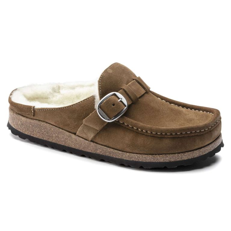 Birkenstock Buckley Shearling Suede Leather Clogs Brown | A1jYCwETvwu