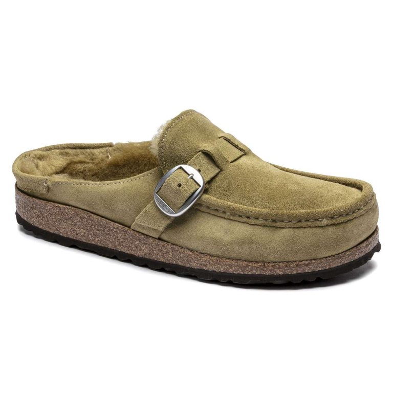 Birkenstock Buckley Shearling Suede Leather Clogs Olive | mK6YWhzYPai