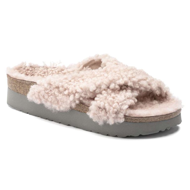 Birkenstock Daytona Shearling Two Strap Sandals Rose | 8l9odGdm9ey