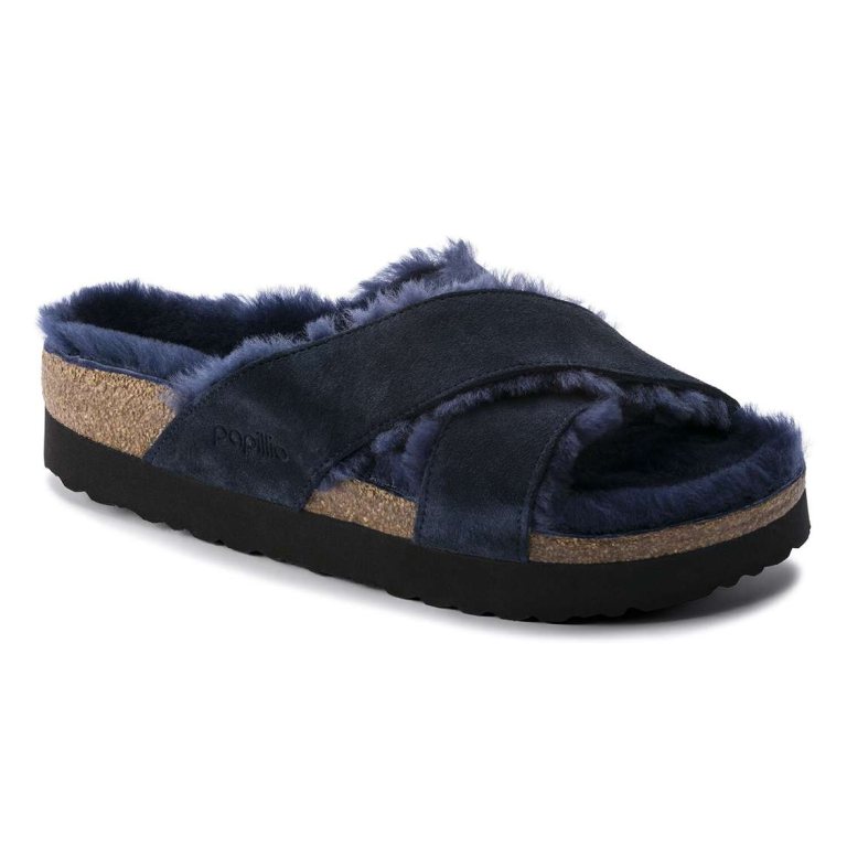 Birkenstock Daytona Suede Leather Two Strap Sandals Navy | YnhihGfW74E