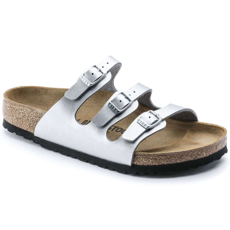 Birkenstock Florida Birko-Flor Multi Strap Sandals Silver | E9BLL71ocAT