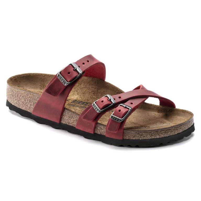 Birkenstock Franca Oiled Leather Multi Strap Sandals Red | 96vhAiOtmUA