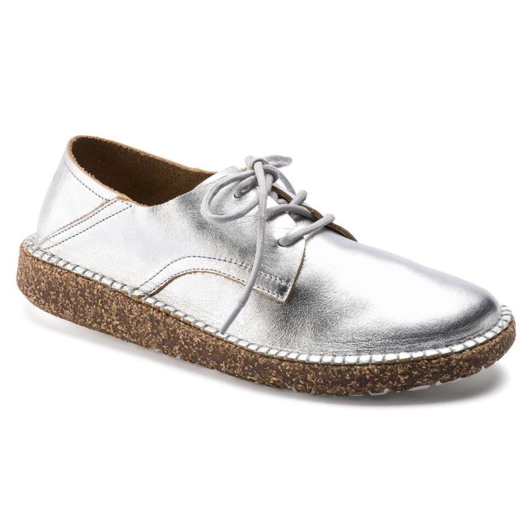 Birkenstock Gary Leather Lace Up Shoes Silver | vSJBSgDzeiM